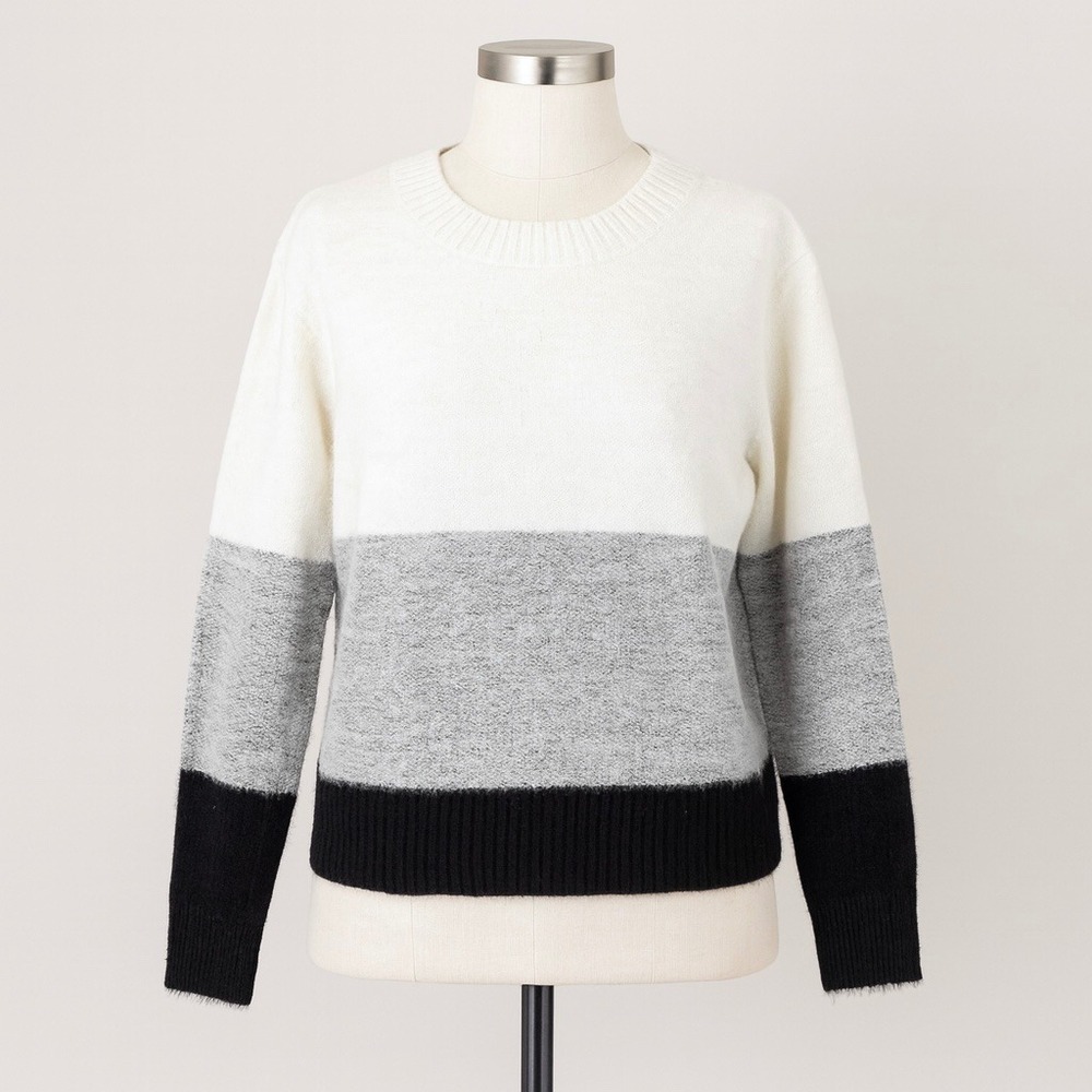 FATE Color Block Sweater Womens Size L White Gray Black Acrylic Blend‎ Knit